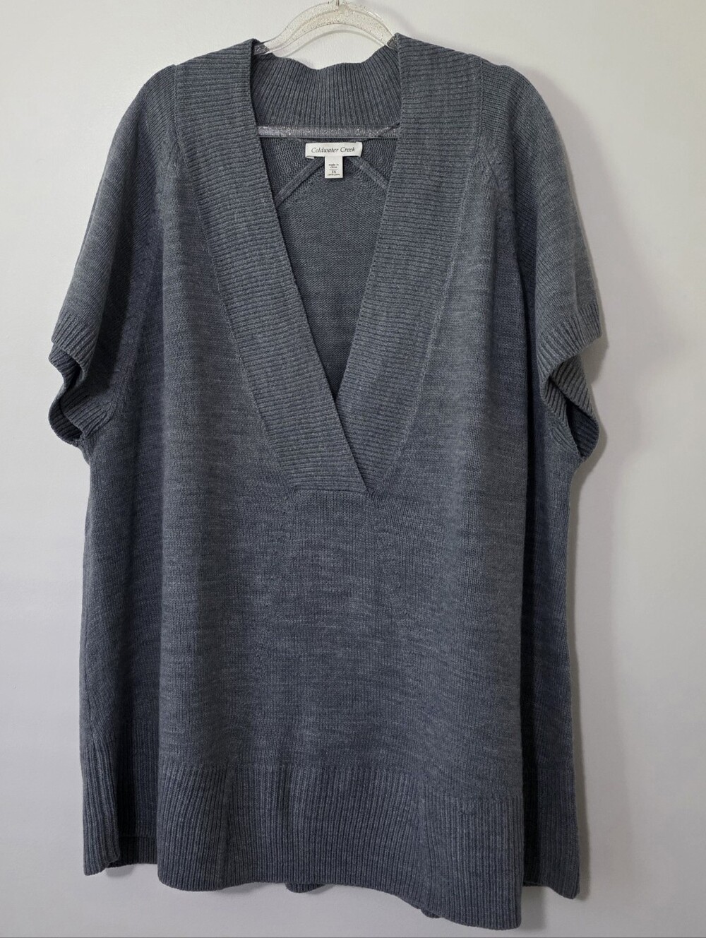 Coldwater Creek Gray Sleeveless Crossover V-neck Sweater Lagenlook Classic Sz 3X